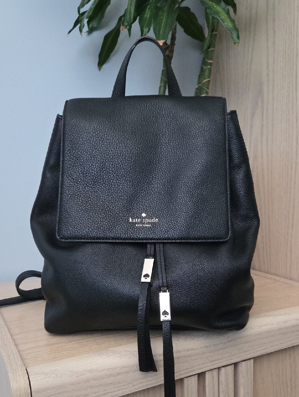 NWOT kate spade Black Pebbled Leather New York Grey Street Wilder Backpack